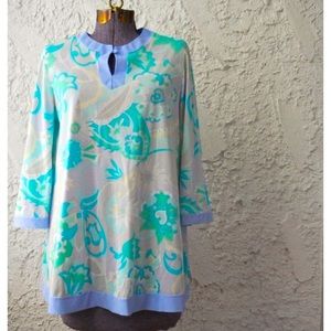 Vintage 70s Psychedelic Keyhole Tunic Blouse Top